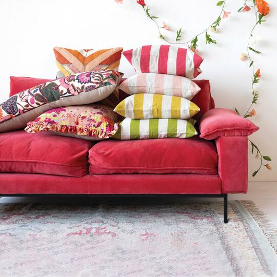 Hello Honey® 20" Green & Natural Cotton & Linen Striped Pillow